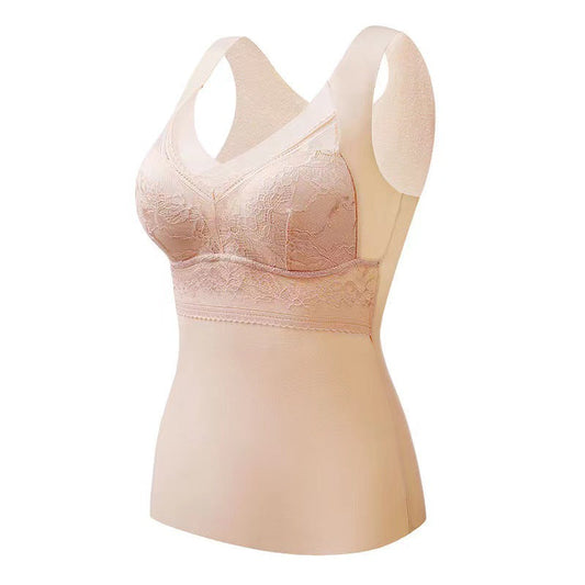 2-in-1 Warm Breathable Lace Bra Wireless High Elastic Thermal Lifting Vest Bra