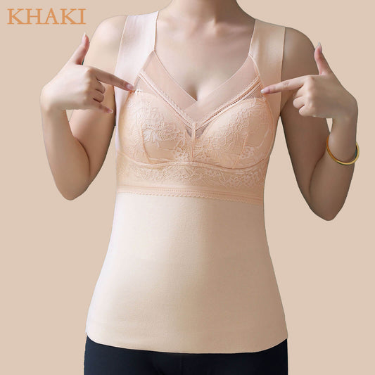 2-in-1 Warm Breathable Lace Bra Wireless High Elastic Thermal Lifting Vest Bra