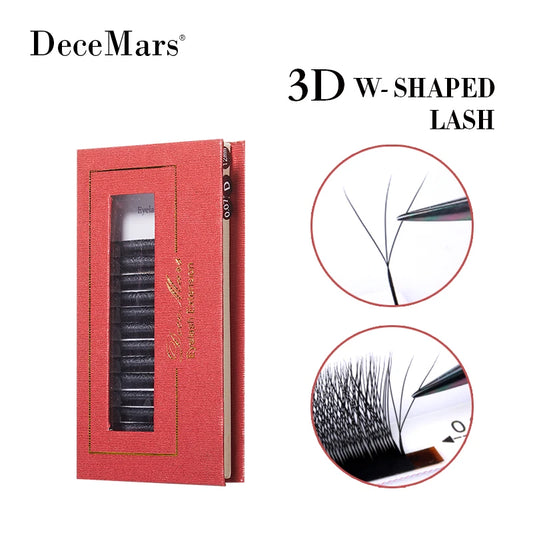 DeceMars 3D W-Shaped Eyelashes Extensions 3 Tip  C/D Curl-Black