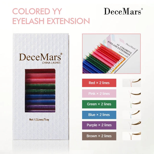 DeceMars Colored 0.07mm YY Eyelashes Extension 12 Lines-Brown