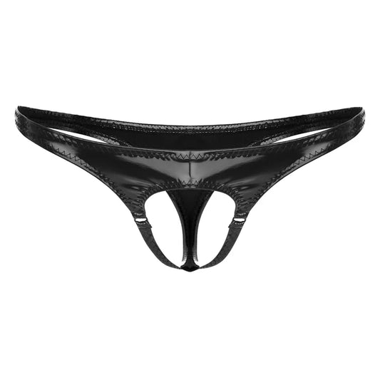 Men's Sexy Erotic G-String Thong Wetlook PU Leather Underwear Cutout Pouch Butt Briefs Jockstrap Hole Panties T-back Underpants