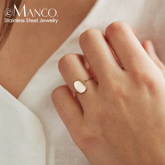 eManco Delicate Oval Ring Dainty Gold Plated Blank Minimalist Feminist Ring For Women Personality Can Be Wholesale