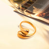 eManco Double Opening Ring Glossy Feather Design Ring 316 Stainless Steel Women's Fashion Jewelry