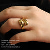 eManco Double Opening Ring Glossy Feather Design Ring 316 Stainless Steel Women's Fashion Jewelry